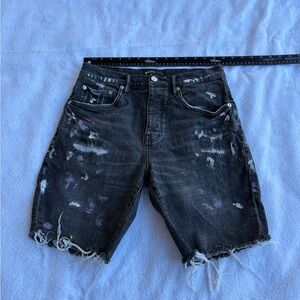 Distressed Black Denim Shorts